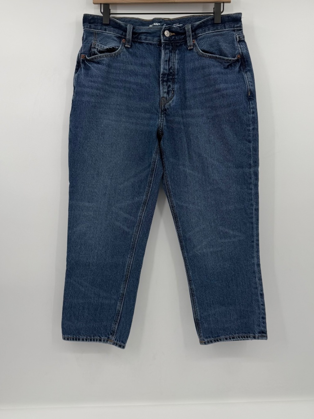 Old Navy Jeans Women 8 Blue High Rise Slouchy Straight Button Fly Cropped Denim
